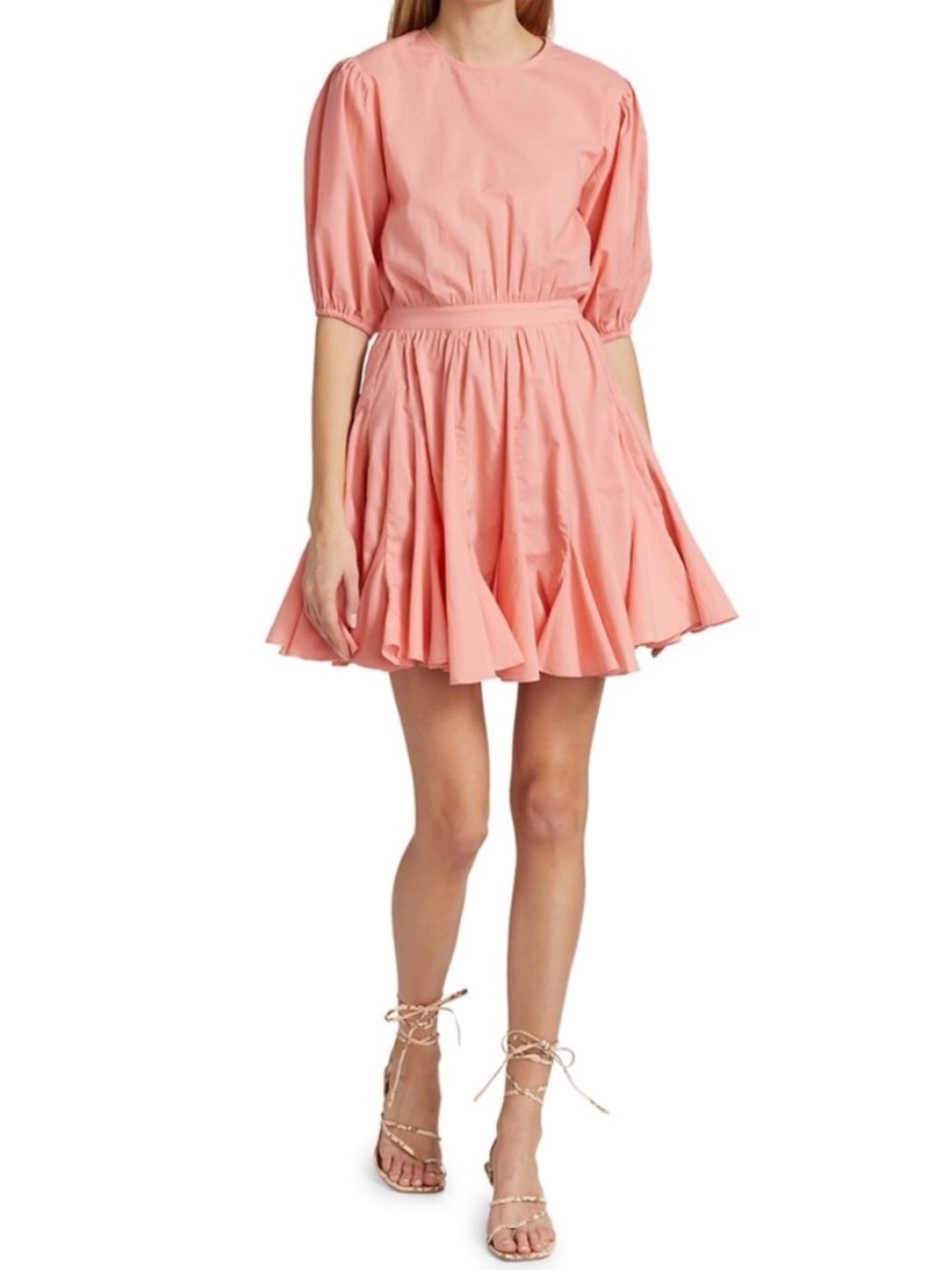 RHODE Molly Fit & Flare Peach Puff Short Sleeve Dress XS